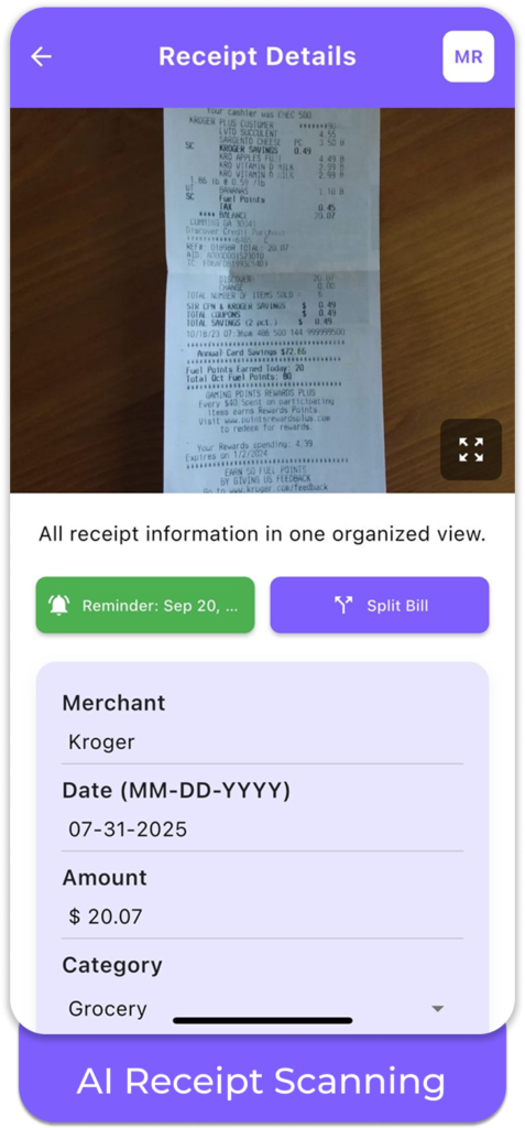 Receipt details