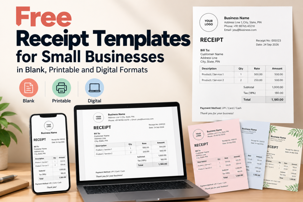 Free Receipt Templates for Small Businesses in Blank, Printable and Digital Formats